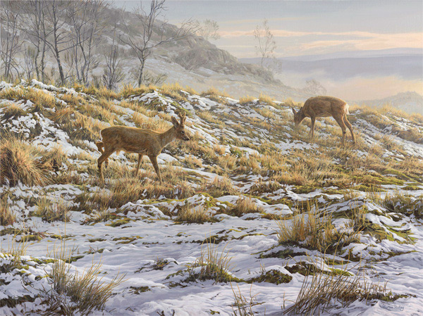 thawing snow - roe deer oil painting